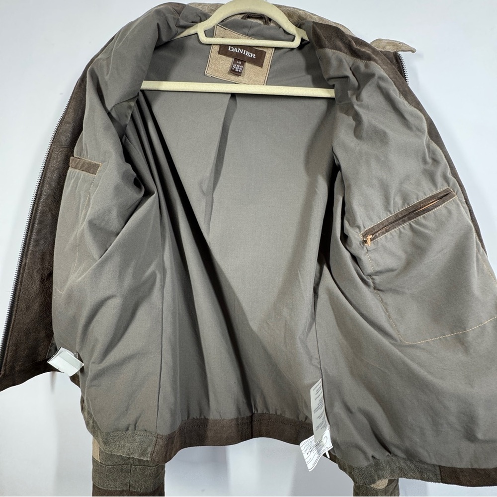 Vintage Danier Brown Suede Leather Jacket Size L Y2K 2000s Moto Biker Zip Up - Picture 12 of 15